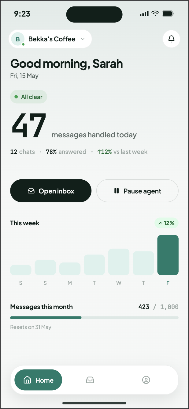Wazi mobile app home screen