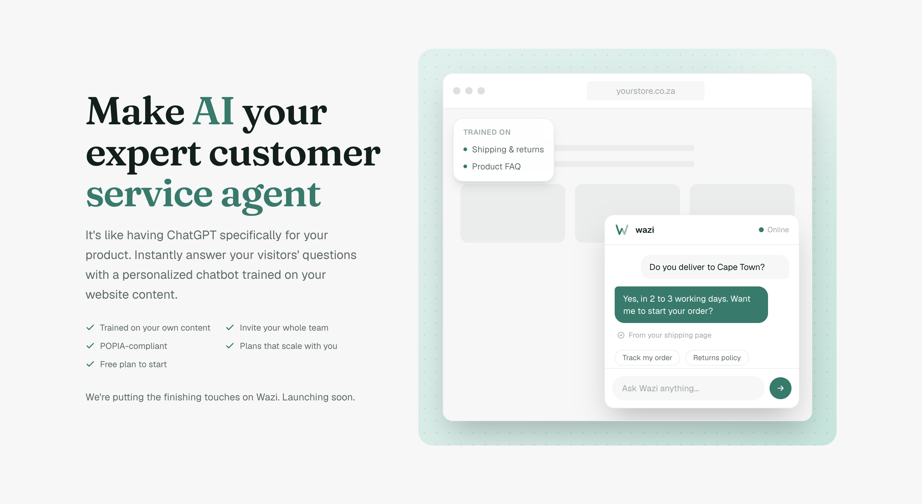 Wazi landing page